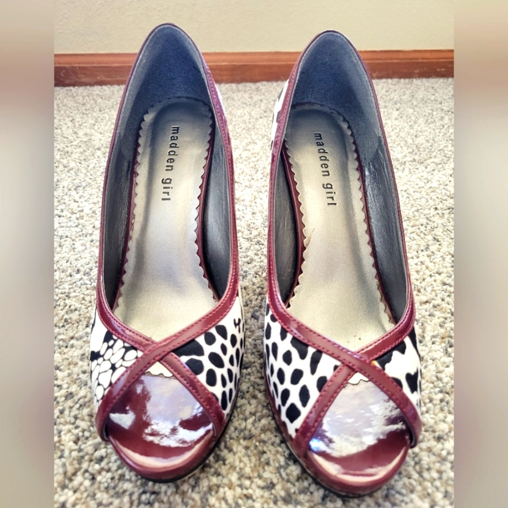 Madden Girl Maroon and Animal print heels